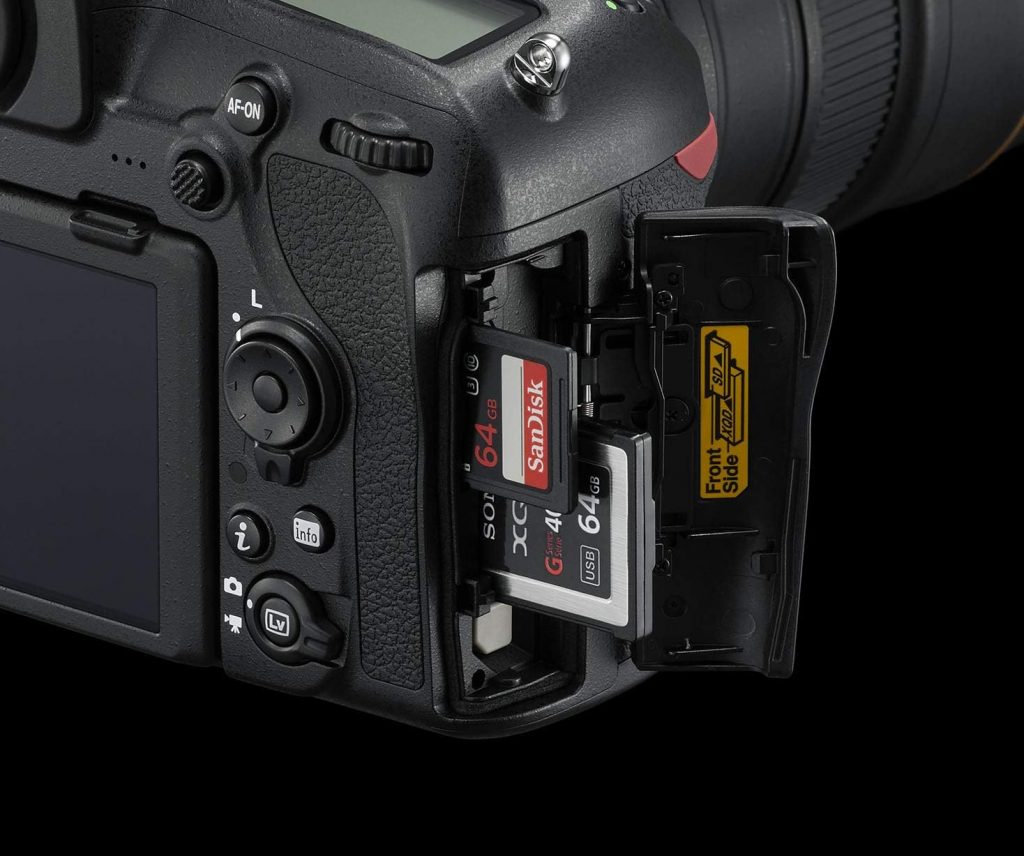 Nikon D850 uses one SD and one XQD card