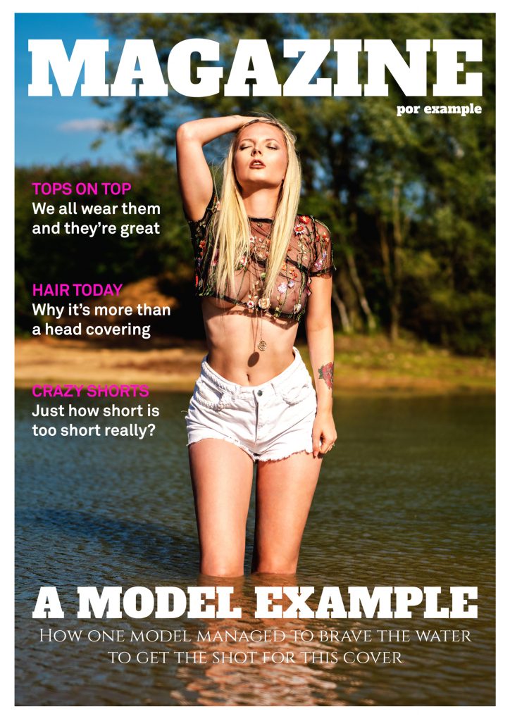 photograph of a woman in shorts and sheer top in water in summer